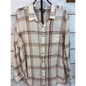 Natural Reflections Plaid Button Down Shirt Mens 2XL Cream Long Sleeve‎ Shirt